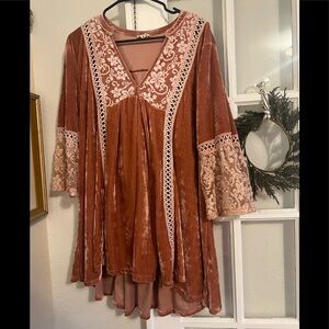 Vintage Shabby Chic Pink Blush Mauve Velvet Tunic/Dress